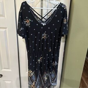 Maurices Black Floral Midi Dress with Crisscross Front and Back, NWT, XL